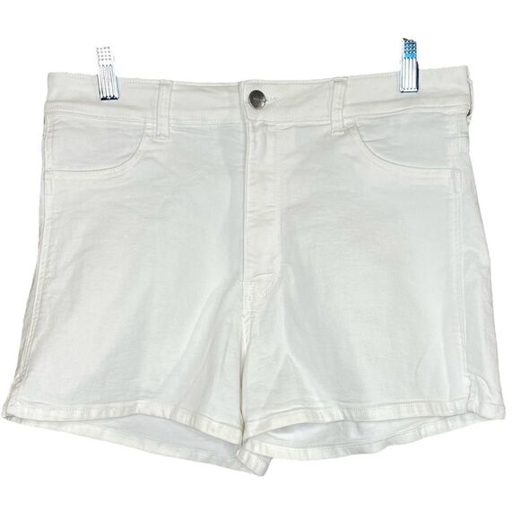 H&M White Denim Shorts High Waist Stretch Womens Size 8 with Pockets - Picture 1 of 6